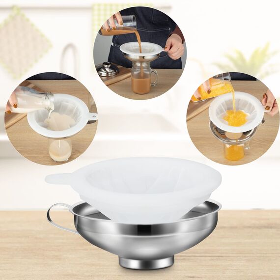 HAUSPROFI Edelstahl Trichterset 7-teilig mit Einmachgläser Heber & Filter - 3 Größen Küchentrichter Set für Marmelade, Einmachen, Öl, Gewürze - Spülmaschinenfest