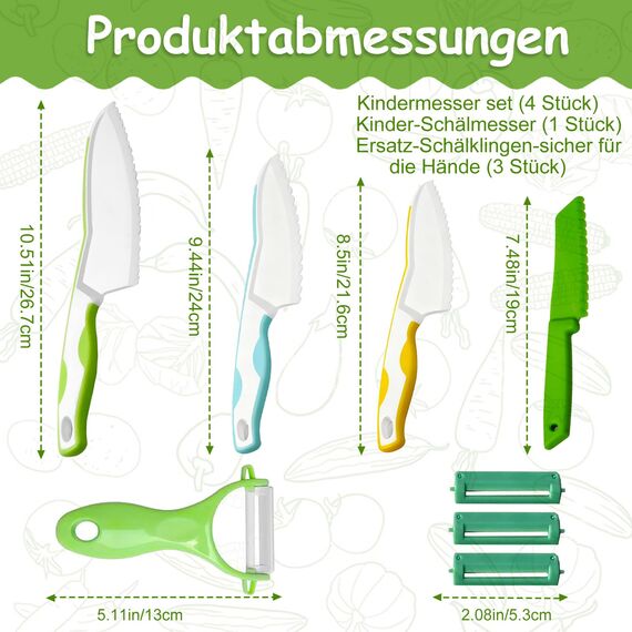 Goodchef Montessori-Kinder-Schälermesser-Set, 8-teilig. Sicher und verlässlich für Kinder ab 2 Jahren – Lern-, Frühförderungs- und Intelligenztrainingsset mit verletzungsfreien Austauschmessern.