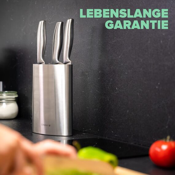 Coninx Messerblock ohne Messer - Messer mit Borsteneinsatz - Knife Block without Knives in Silber - Universal Messerblock unbestückt Edelstahl – Messerständer leer – Küchenmesser Aubewahrung