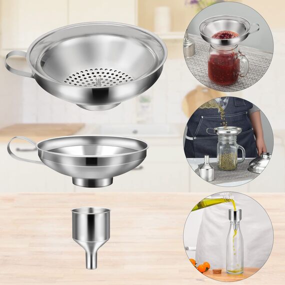 HAUSPROFI Edelstahl Trichterset 7-teilig mit Einmachgläser Heber & Filter - 3 Größen Küchentrichter Set für Marmelade, Einmachen, Öl, Gewürze - Spülmaschinenfest
