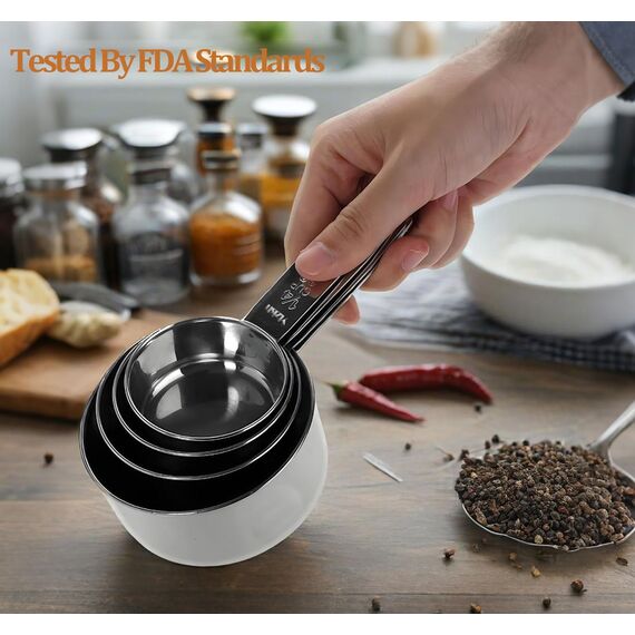 Yizish Edelstahl Messbecher und Löffel mit Meßlineal, Küche Umrechnungstabelle Set von 10 Für Trockene und Flüssige Zutaten