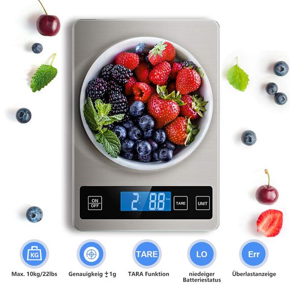 NBPOWER Küchenwaage Digital，Küchenwaage 10KG Digitalwaage Haushaltswaage digital，Elektronische Waage küchen mit Großer Edelstahl Wiegefläche Gramm 1 g Richtigkeit