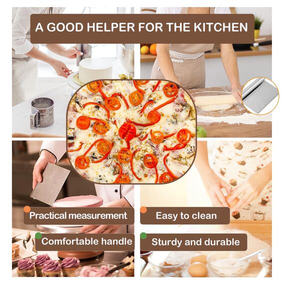 Midgreyeye Edelstahl Teigschneider Mit Messskala Teigschaber Teigkarte Teigspachtel Schaber Küche Für Kuchen, Cake,Pizza, Torte, Dough,backutensilien(15 * 11.3cm)