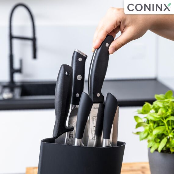 Coninx Messerblock ohne Messer Schwarz - Moderner Messerblock mit flexiblen Lamellen - Universal Messerhalter - Knife Block - Stilvoller Knife Block unbestückt - Erleichtert die Messeraufbewahrung