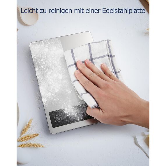 Drcowu Küchenwaage Digitale 15 kg, Küchenwaage Digital Wasserdicht mit LCD-Anzeige, Multifunktions-Lebensmittelwaage, Hohe Präzision auf bis zu 1g, Tara-Funktion, Touch-Taste, Großer Edelstahl-Panel