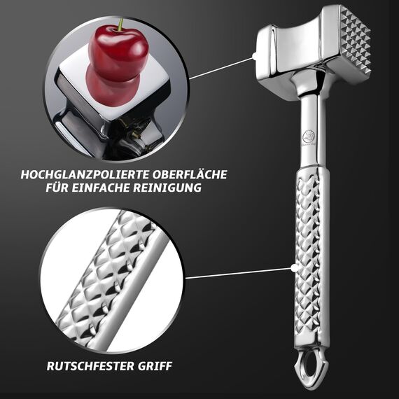 Fleischklopfer Edelstahl spülmaschinenfest - Original Design - Doppelseitiger Schnitzelklopfer ideal für Schnitzel, Koteletts, Steaks - Fleischhammer mit 5 Jahre Garantie
