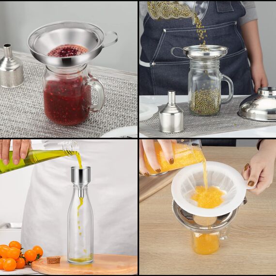 HAUSPROFI Edelstahl Trichterset 7-teilig mit Einmachgläser Heber & Filter - 3 Größen Küchentrichter Set für Marmelade, Einmachen, Öl, Gewürze - Spülmaschinenfest