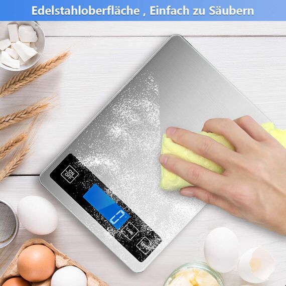 NBPOWER Küchenwaage Digital，Küchenwaage 10KG Digitalwaage Haushaltswaage digital，Elektronische Waage küchen mit Großer Edelstahl Wiegefläche Gramm 1 g Richtigkeit