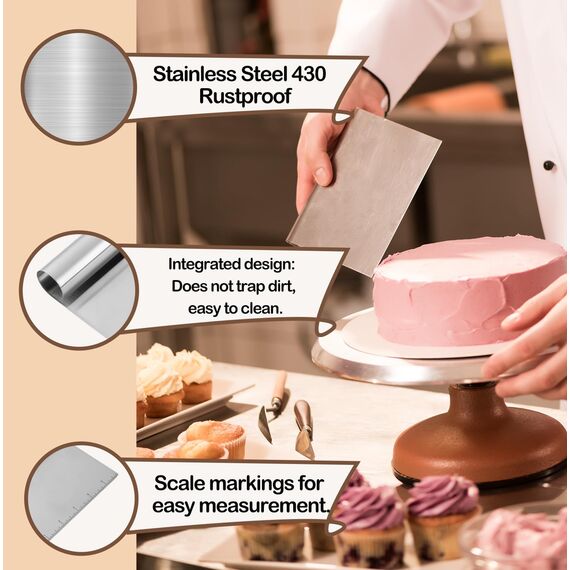 Midgreyeye Edelstahl Teigschneider Mit Messskala Teigschaber Teigkarte Teigspachtel Schaber Küche Für Kuchen, Cake,Pizza, Torte, Dough,backutensilien(15 * 11.3cm)