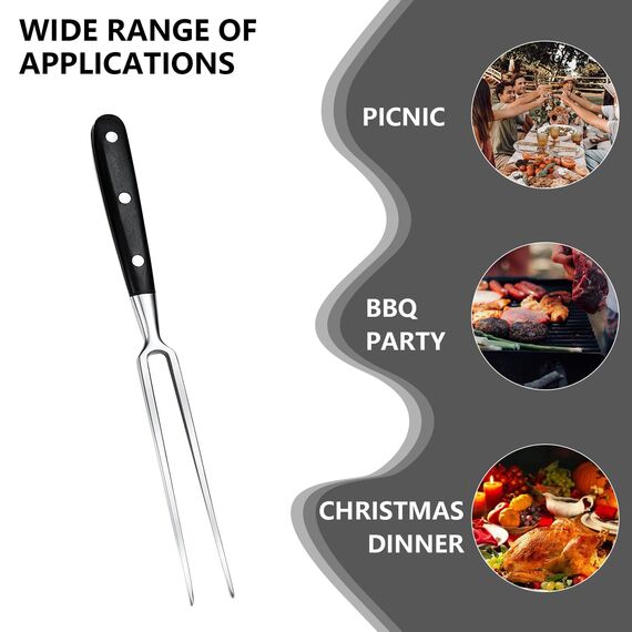 Fleischgabel,Fleischgabel Edelstahl Grillgabel mit Holzgriff 30cm Tranchiergabel Gerade Unbeugsam Bratengabel 16cm Klingenlänge Grillgabeln Hart Rostfreier Fleischgabel Groß mit Schwarz Holzgriff
