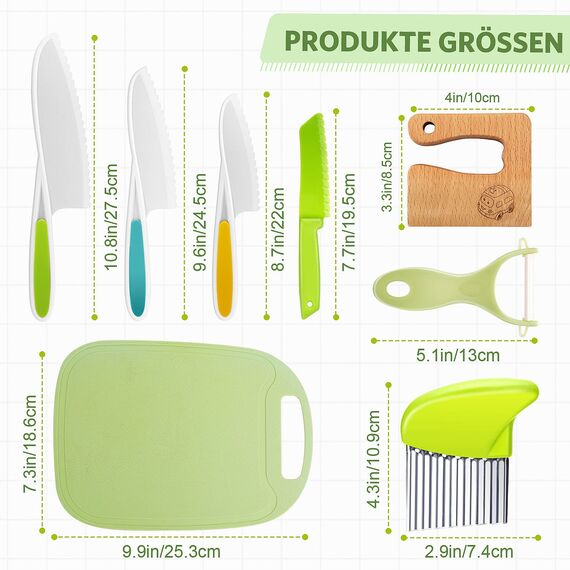 Goodchef Kindermesser – 8 teiliges sicheres Holzmesser Set, Kinder Messer Set & Montessori Messer, Montessori Schneidewerkzeug, BPA-frei, Geschenkidee, geeignet für Kinder ab 2 Jahren（Auto）
