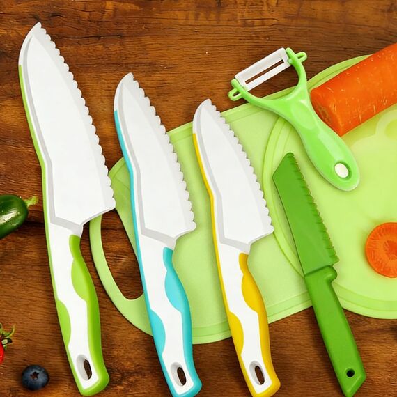 Goodchef Montessori Kindermesser Set 5-teiliges Set, Kindermesser ab 2 Jahren, BPA-frei & sicheres Lernmesser,Montessori Schneidewerkzeug,kinder kochset,Geschenk für Kinder.