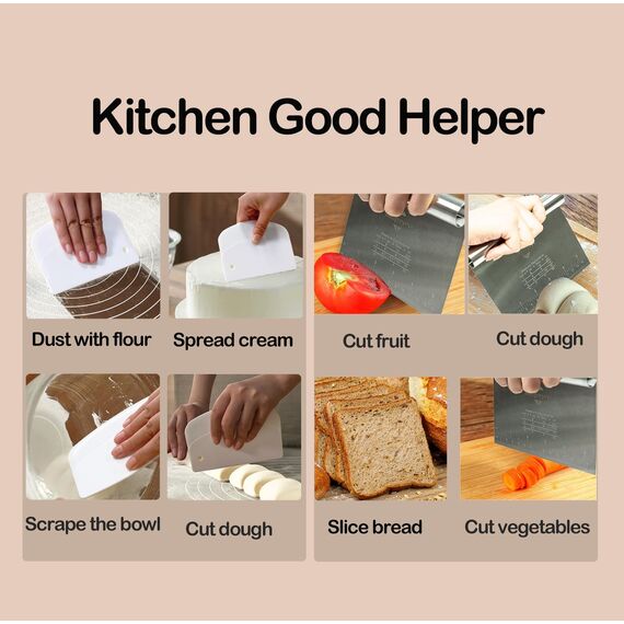 Midgreyeye Teigkarte Set, 3 Stücke Edelstahl Teigschneider Mit Messskala Kunststoff Teigschaber Teigkarte Teigspachtel Schaber Küche Für Kuchen, Cake,Pizza, Torte, Dough(15 * 12,5+13.5 * 9,1cm)