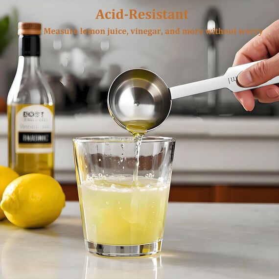 Yizish 304 Edelstahl Messlöffel mit Messlineal, Scoop mit Clip, Küchenumrechnungstabelle 8er Set zum Backen und Kochen