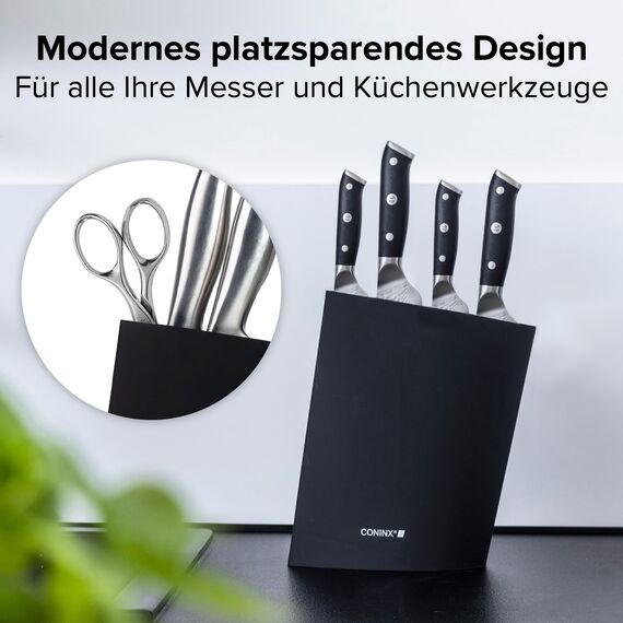 Coninx Messerblock ohne Messer Schwarz - Moderner Messerblock mit flexiblen Lamellen - Universal Messerhalter - Knife Block - Stilvoller Knife Block unbestückt - Erleichtert die Messeraufbewahrung