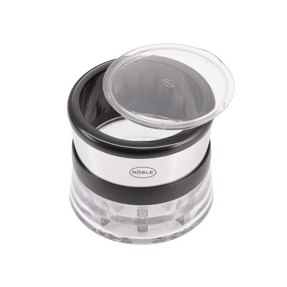 RÖSLE Knoblauchschneider, hochwertiger Häcksler zum Zerkleinern von Knoblauch, Edelstahl 18/10, Tritan