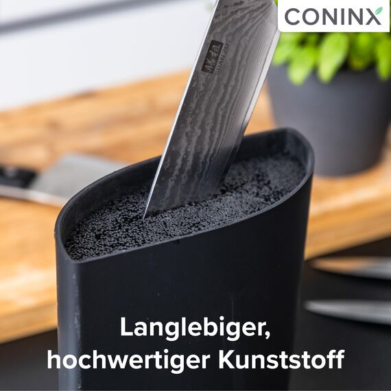 Coninx Messerblock ohne Messer Schwarz - Moderner Messerblock mit flexiblen Lamellen - Universal Messerhalter - Knife Block - Stilvoller Knife Block unbestückt - Erleichtert die Messeraufbewahrung