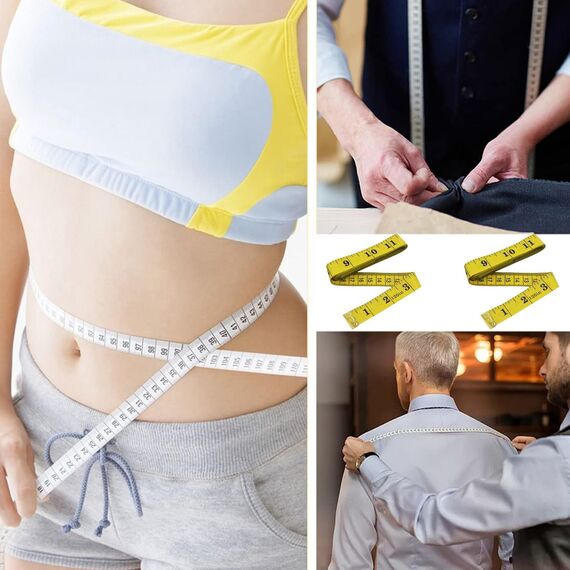 2 Stück Maßbänder Nähen, Körpermaßband, Doppelseitiges Bandmaß 3m Gelb für Schneider Handwerker Haushalte