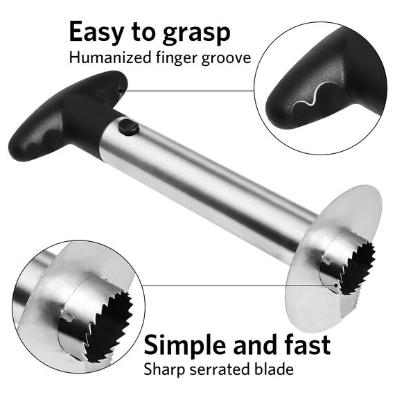 Asdirne Ananas Schäler, Ananas Schneider mit Edelstahlklinge in Lebensmittelqualität und ABS-Griff, Ananasschäler, 24 cm, schwarz.