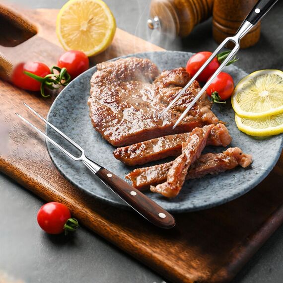 Fleischgabel,Fleischgabel Edelstahl Grillgabel mit Holzgriff 30cm Tranchiergabel Gerade Unbeugsam Bratengabel 16cm Klingenlänge Grillgabeln Hart Rostfreier Fleischgabel Groß mit Schwarz Holzgriff