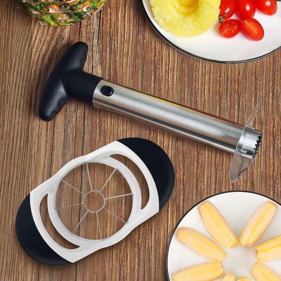 Asdirne Ananasentkerner & Apfelschneider, Ananasschneider und Obstschneider mit lebensmittelechter Edelstahlklinge und ABS-Griff, Ananasschäler, Schwarz