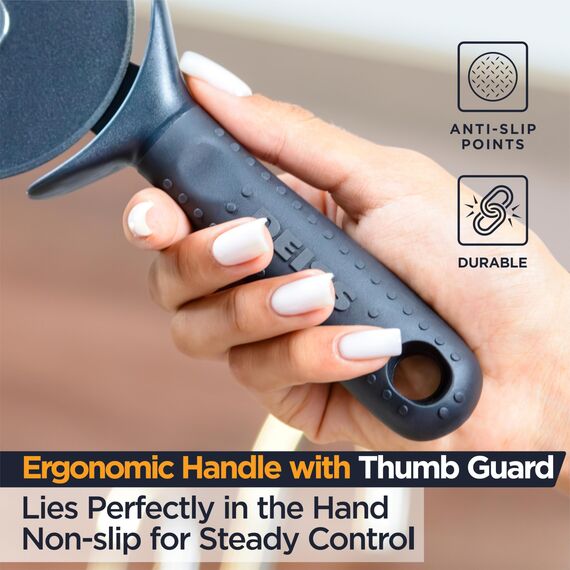 Deiss Lux Pizzaschneider mit robuster Pizza-Roulette – Pizzarad aus Edelstahl mit rutschfestem Griff, leicht zu greifen, spülmaschinenfest, ideal zum Schneiden von Pizzen