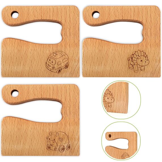 Goodchef Kindermesser – 8 teiliges sicheres Holzmesser Set, Kinder Messer Set & Montessori Messer, Montessori Schneidewerkzeug, BPA-frei, Geschenkidee, geeignet für Kinder ab 2 Jahren（Auto）