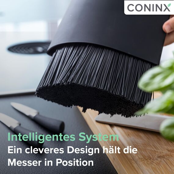 Coninx Messerblock ohne Messer Schwarz - Moderner Messerblock mit flexiblen Lamellen - Universal Messerhalter - Knife Block - Stilvoller Knife Block unbestückt - Erleichtert die Messeraufbewahrung