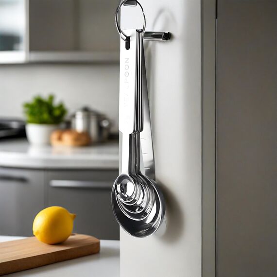 Yizish Edelstahl Messbecher und Löffel mit Messlineal, Scoop mit Clip, Küchenumrechnungstabelle 12er Set für Trockene und Flüssige Zutaten