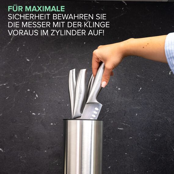 Coninx Edelstahl Messerblock ohne Messer - Moderner runder Messerblock mit flexiblen Lamellen - Universal Messerhalter - Stilvoller Knife Block unbestückt - Erleichtert die Messeraufbewahrung