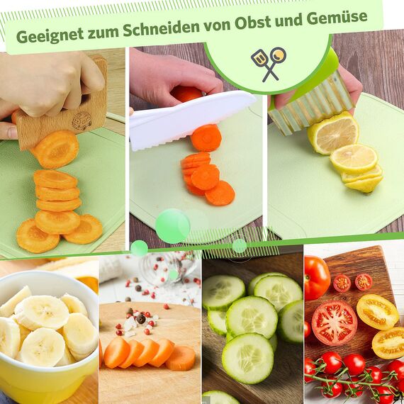 Goodchef Kindermesser – 8 teiliges sicheres Holzmesser Set, Kinder Messer Set & Montessori Messer, Montessori Schneidewerkzeug, BPA-frei, Geschenkidee, geeignet für Kinder ab 2 Jahren（Auto）