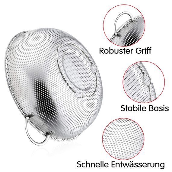 TEAMFAR Sieb 3er-Set, Edelstahl Micro-Perforierte Küchensieb Nudelsieb mit Griffen, Abtropfsieb Seiher für Nudeln Obst Reis Gemüse, Gesund & Hochglanzpoliert, Spülmaschinenfest - 16/22 / 28cm