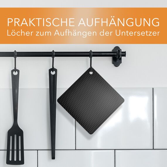 AVANA Silikon Untersetzer (4er Set) Premium Topfuntersetzer Multifunktional Hitzebeständig Topflappen Spülmaschinenfest rutschfest Wabenmuster (2 Rund, 2 Viereckig) - Schwarz