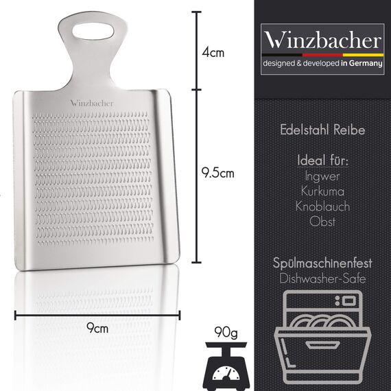 Winzbacher - DAS ORIGINAL - Edelstahl Ingwerreibe | ideal für Ingwer, Kurkuma und Knoblauch | Spülmaschinenfest | Optimal für die Zubereitung von Ingwertee