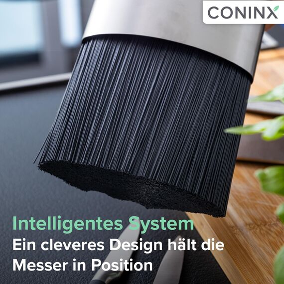Coninx Messerblock ohne Messer - Messer mit Borsteneinsatz - Knife Block without Knives in Silber - Universal Messerblock unbestückt Edelstahl – Messerständer leer – Küchenmesser Aubewahrung