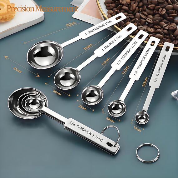 Yizish Edelstahl Messbecher und Löffel mit Meßlineal, Küche Umrechnungstabelle Set von 10 Für Trockene und Flüssige Zutaten