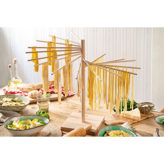 Sänger | Pastatrockner aus Holz, Nudeltrockner, Nudelständer zum Trocknen, Gesamthöhe 50cm, mit 16 abnehmbaren Armen, inkl. Booklet „Pasta Pasta“ mit 10 exklusiven Pastarezepten