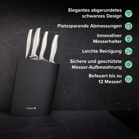 Coninx Messerblock ohne Messer Schwarz - Moderner Messerblock mit flexiblen Lamellen - Universal Messerhalter - Knife Block - Stilvoller Knife Block unbestückt - Erleichtert die Messeraufbewahrung