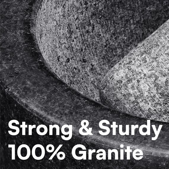 H&S Mörser mit Stößel Set für Gewürze - 16cm XXL aus Granit für Gewürze & Kräuter – Großes Set – Küchenutensilien - Mortar and Pestle