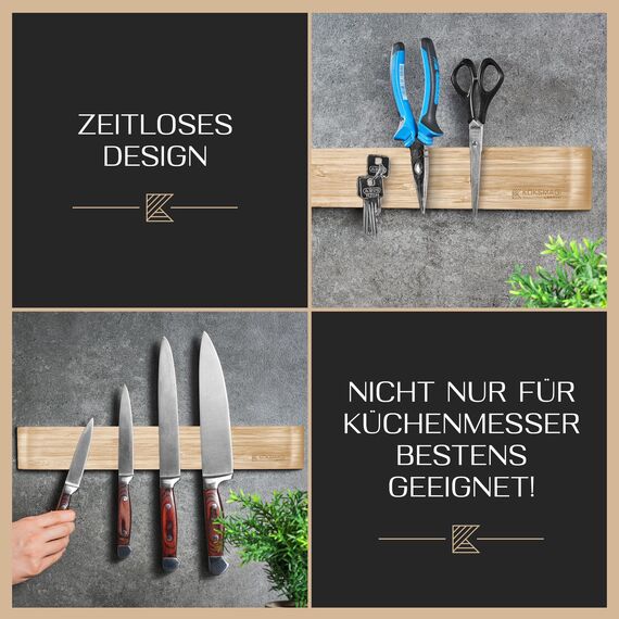 KÖKSMAGI® Magnetleiste Messer aus Bambus (40 cm) - magnetische Messerleiste mit extrem starkem Magnet für schwere Messer - selbstklebend (3M Klebeband) & mit Zubehör zum Bohren