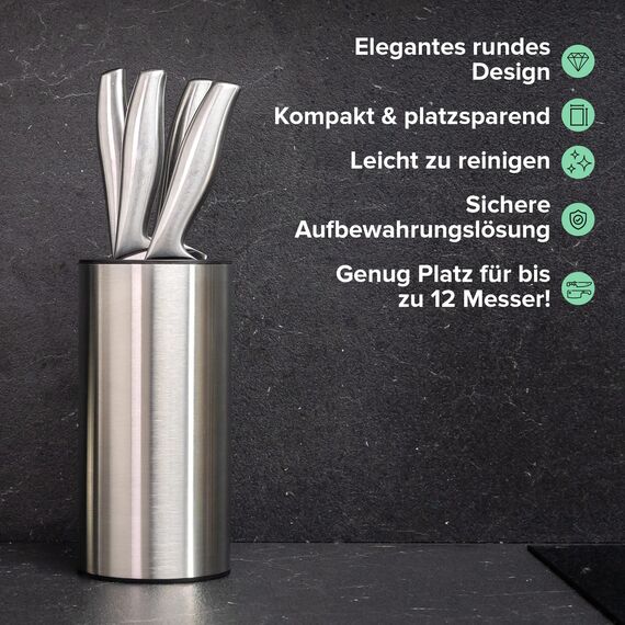 Coninx Edelstahl Messerblock ohne Messer - Moderner runder Messerblock mit flexiblen Lamellen - Universal Messerhalter - Stilvoller Knife Block unbestückt - Erleichtert die Messeraufbewahrung