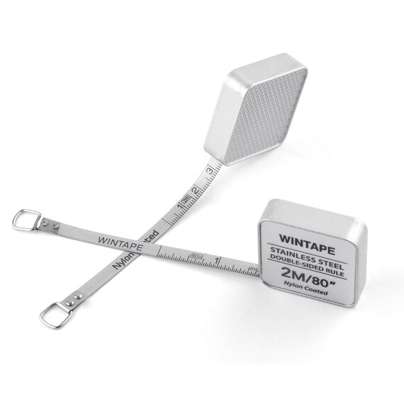 WINTAPE 2m Massband Körper 200 cm / 80 inch, Rostfreier Stahl Measuring Tape (2 m mit Schlüsselring, autRostfreier Stahl Measuring Tape, aus Metall), Silber