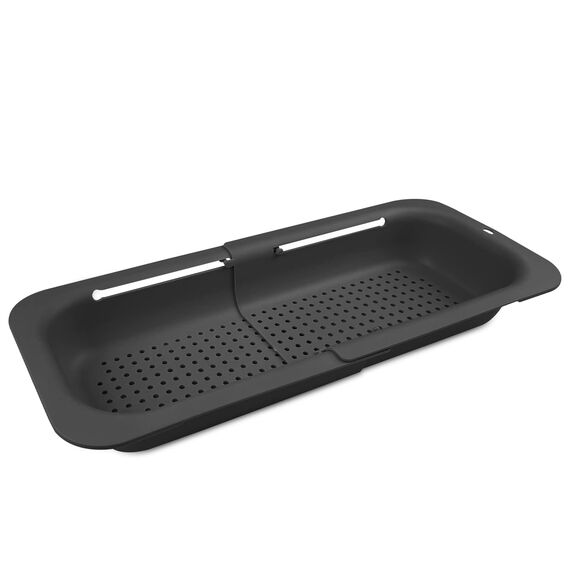 Fousenuk Ausziehbar Siebkorb Über der Spüle Schwarz, Sieb für Spülbecken (36-49cm), Waschbecken Filterablage, Erweiterbares Küchensieb, Spüle Seiher, Spüle Abtropfsieb für Spülen, Abtropfen, Auftauen