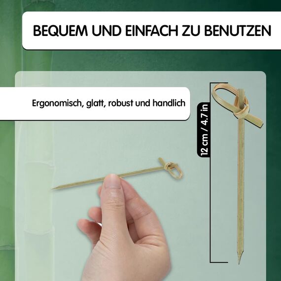 200 Stück ausgefallene Bambusknoten-Cocktailspieße - 12cm dekorative Holzknoten-Spieße - Für Partys, Vorspeisen, Cocktails, Früchte, Kebabs, Grill (BBQ) - von Mobi Lock
