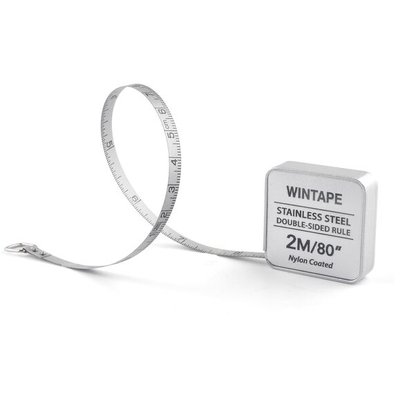 WINTAPE 2m Massband Körper 200 cm / 80 inch, Rostfreier Stahl Measuring Tape (2 m mit Schlüsselring, autRostfreier Stahl Measuring Tape, aus Metall), Silber