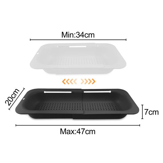 Fousenuk Ausziehbar Siebkorb Über der Spüle Schwarz, Sieb für Spülbecken (36-49cm), Waschbecken Filterablage, Erweiterbares Küchensieb, Spüle Seiher, Spüle Abtropfsieb für Spülen, Abtropfen, Auftauen