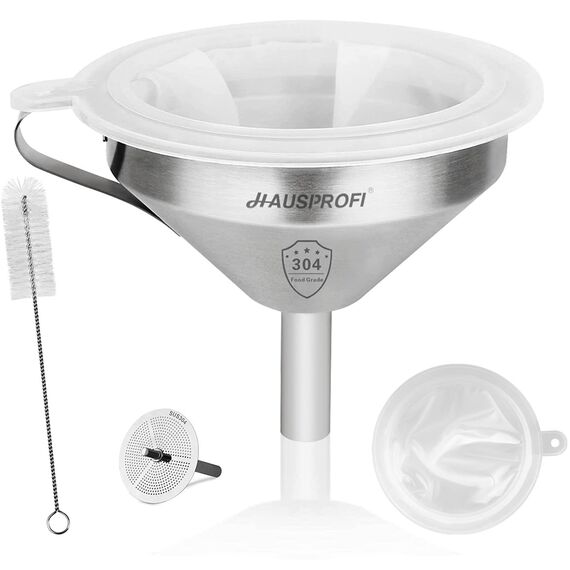 HAUSPROFI 5 Zoll Trichter aus Edelstahl und 200 Mesh Filter Jam Straining Set Sieb für die Übertragung von flüssigen Zutaten