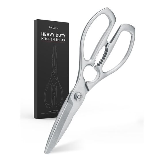 SimCoker Schwere Küchenschere – Geschmiedet aus 3Cr14-Edelstahl, robuste Haushaltsschere für Fleisch, Geflügel und Gemüse, mit Flaschenöffner, spülmaschinenfest, 22,8 cm, 5 Jahre Garantie