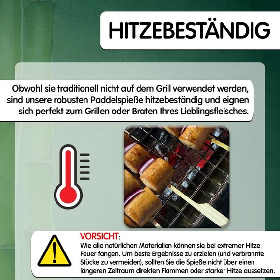 300 Stück Bambusspieße, Breite Flache Paddle-Holzspieße - Teppo-Spieße für Partys, Appetizer, Marshmallows, Früchte, Barbecue (BBQ) - von Mobi Lock