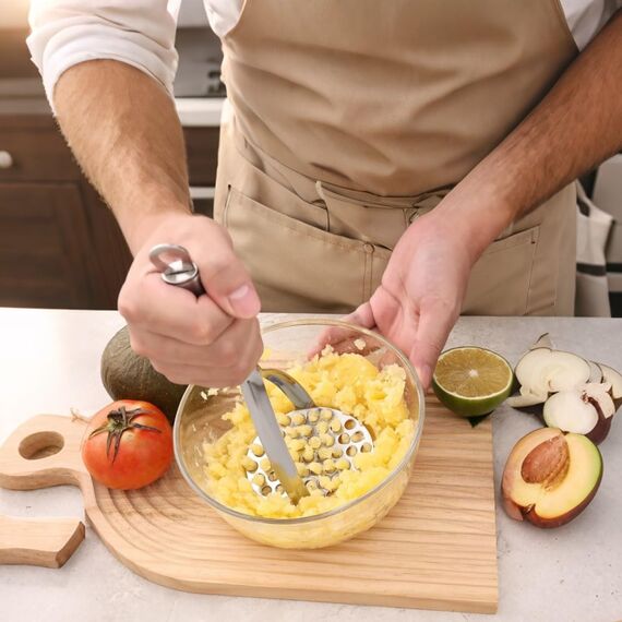 FLYINGSEA Kartoffelstampfer,Professioneller Kartoffelstampfer aus 18-8 Edelstahl – Gemüsestampfer,für Kartoffeln, Möhren & Gemüse,Ideal für Home-Cooking,Koch- und Küchenhelfer.Geschirrspülersicher.